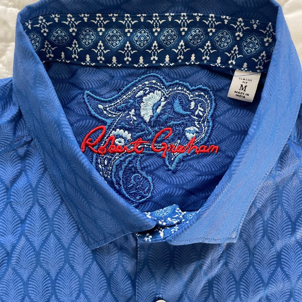 Robert Graham Blue Button Down Dress Shirt Size Medium - Picture 4 of 7